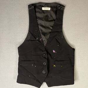 The Morgan Women Black Formal ButtonDown Waistcoat Vest with paint splatter SZ S
